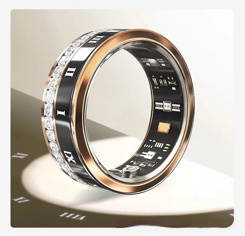 Diamond inlaid smart ring for finger wearing with blood oxygen monitoring display
