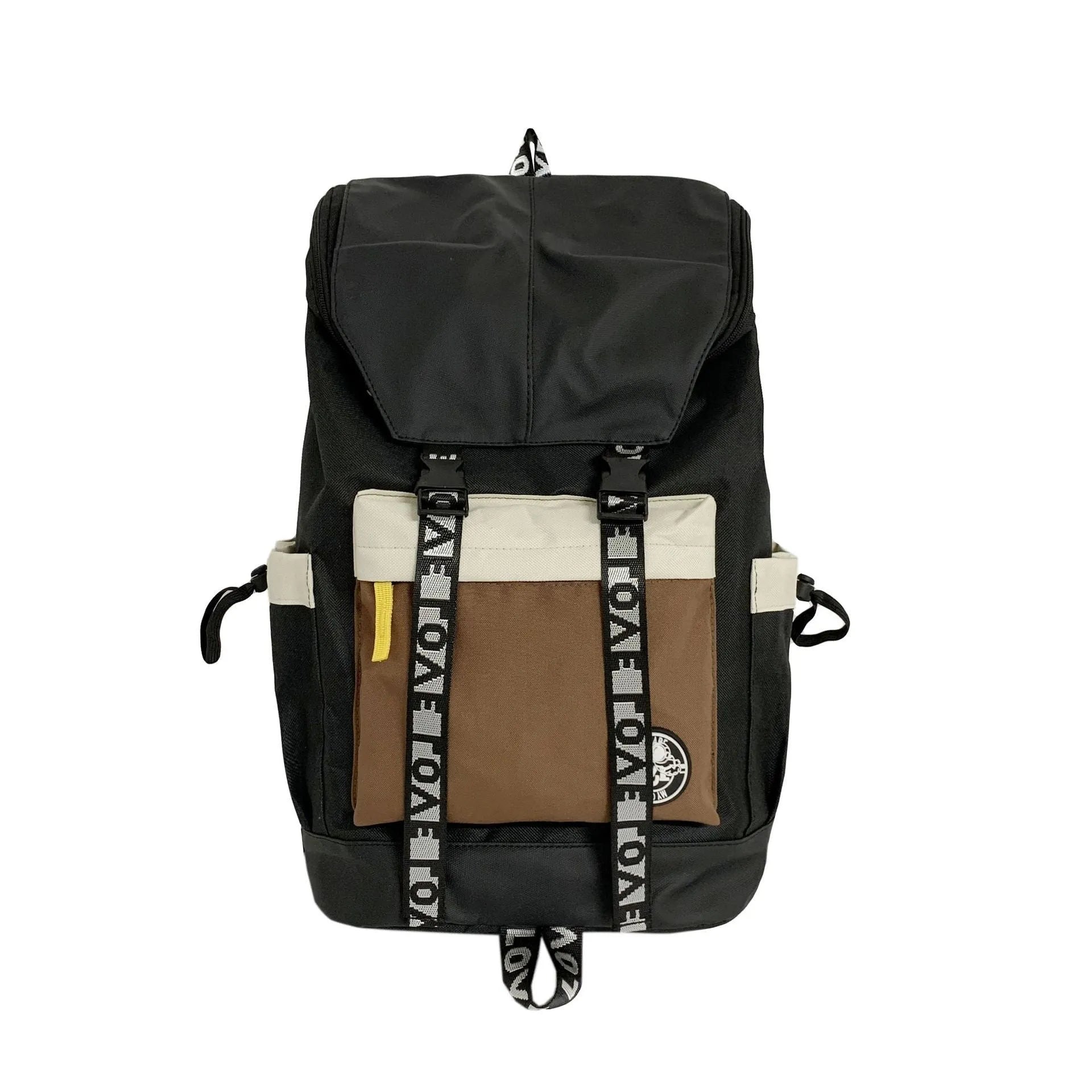 Oxford cloth backpack showing three carrying methods: handheld, shoulder, and backpack style