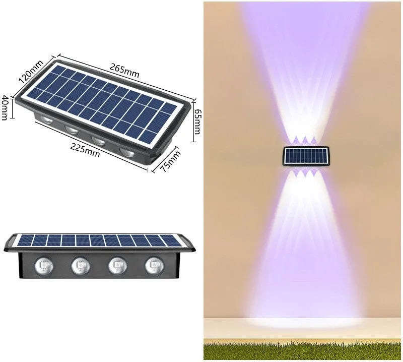 Solar outdoor wall light with four 5050 LED beads, ABS PC housing and 1500mAh battery