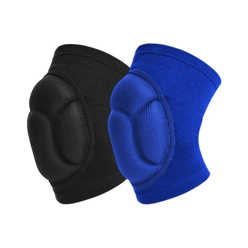 Black and blue thick sponge dance knee pads with polyester construction for sports protection