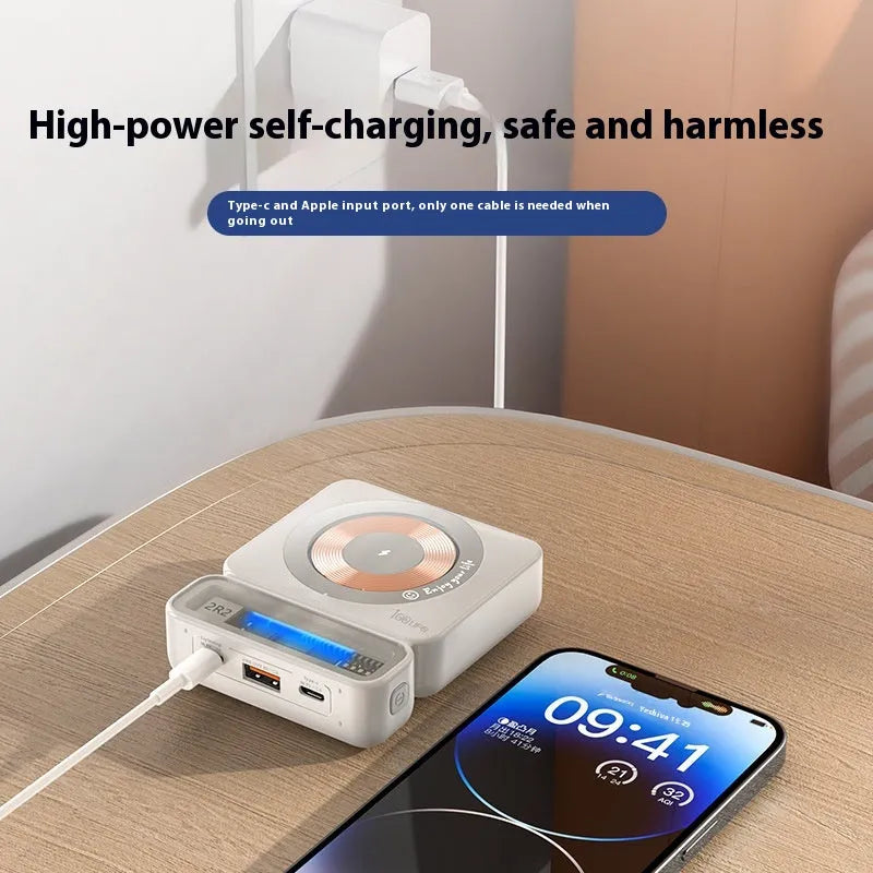 Retro grey 225W 10000mAh wireless magnetic power bank with plastic shell