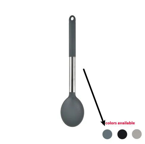 12-piece silicone kitchen utensil set with rotating storage bucket in black, includes spatula, ladel, and cooking tools