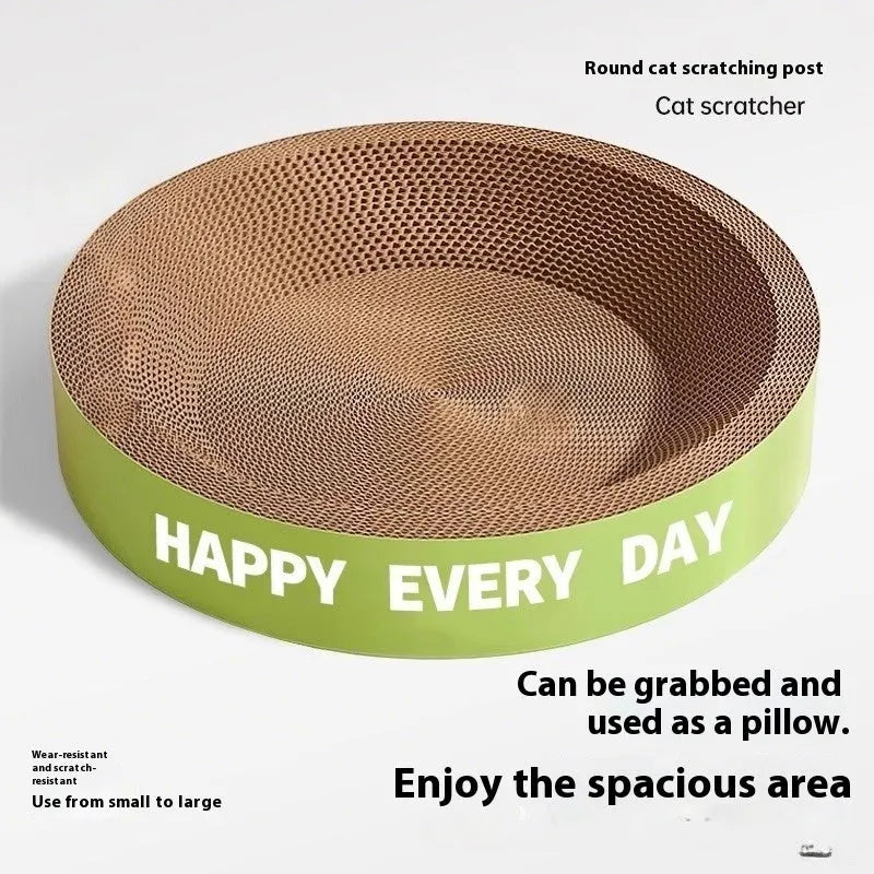 Large round green cat scratching bed with sisal scratching surface and fabric sleeping area
