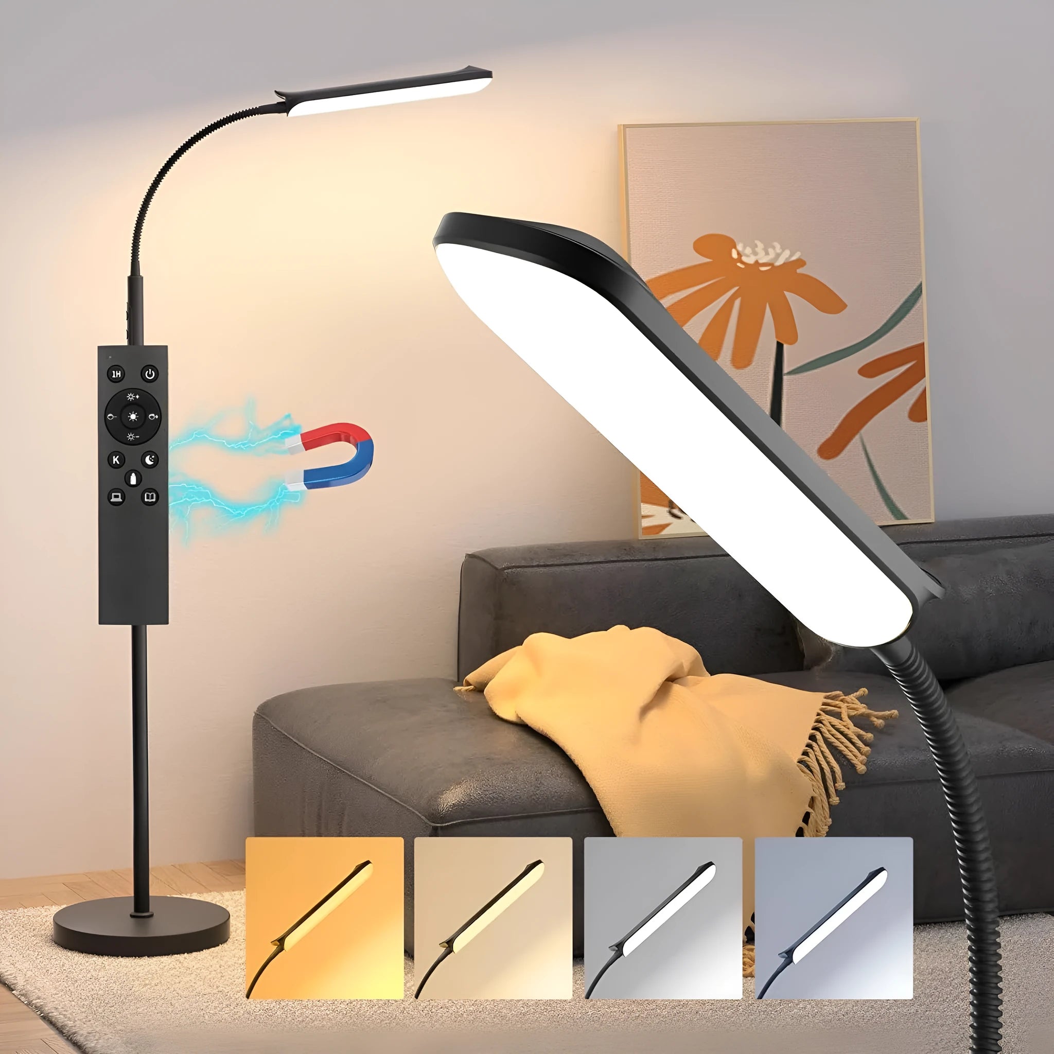 Simple modern LED floor lamp with remote control and eye protection, 18W 2700-6500K colour temperature for bedroom study