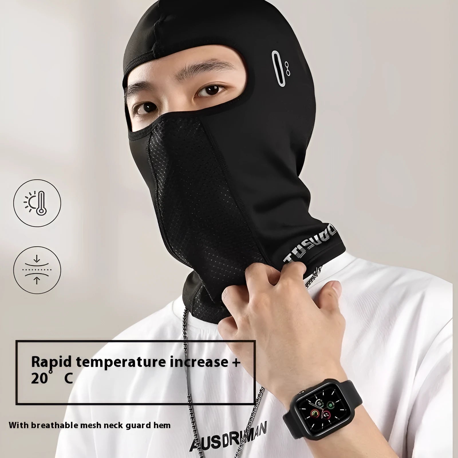 Black full face helmet riding wind mask in elastic wool and windproof fabric