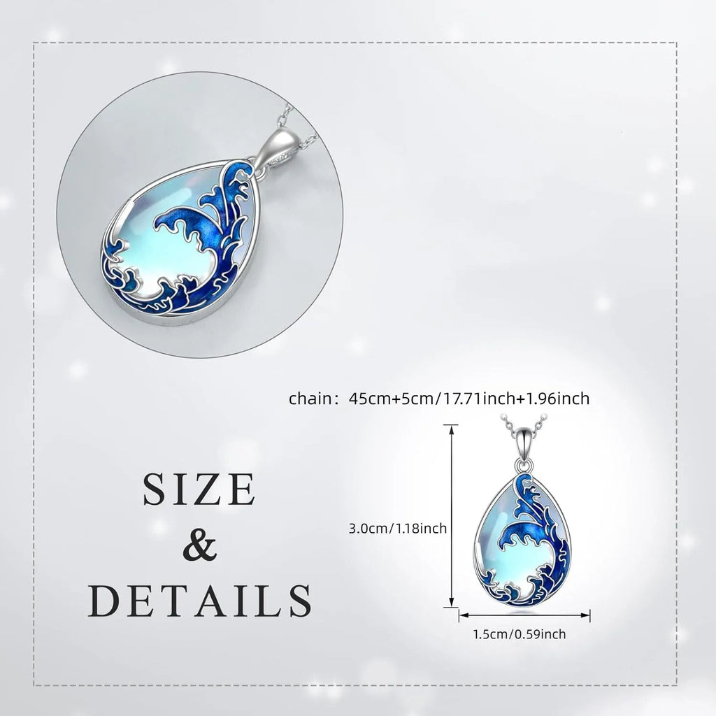 Blue alloy heart pendant necklace for women with moonstone colour finish