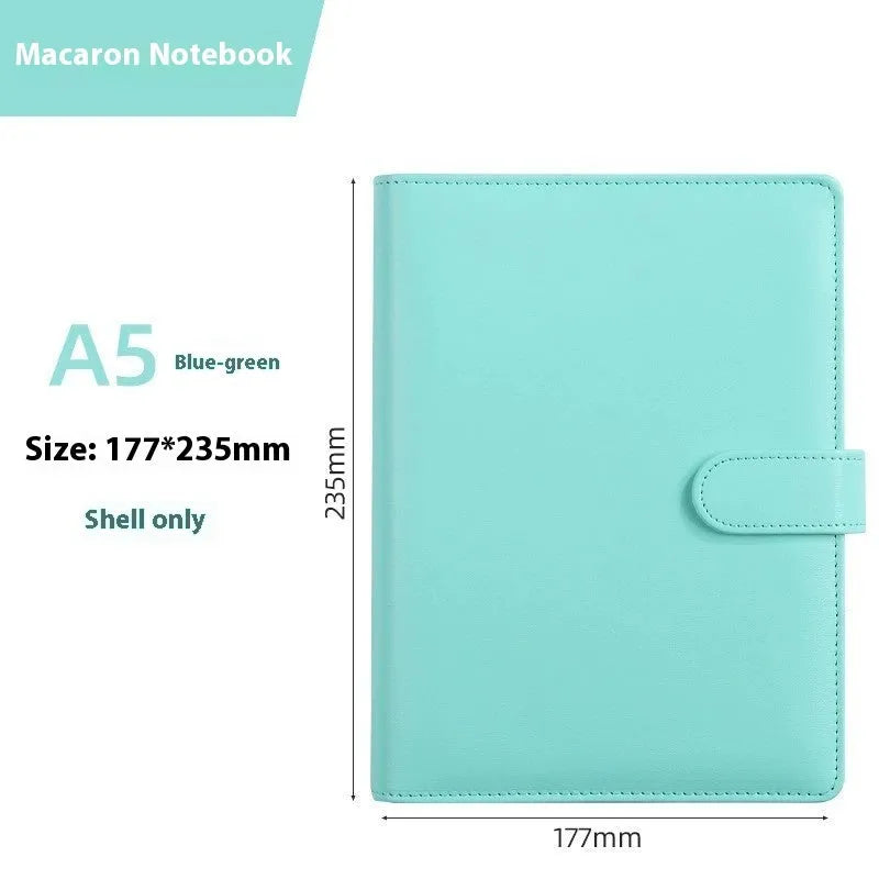 A5 PU leather zipper notebook shell in a solid colour, shown closed, with dimensions 235mm by 177mm.
