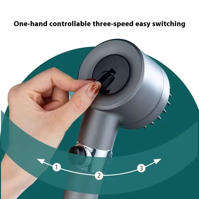 Portable ABS plastic shower head with three gear adjustment for spray, massage and rain functions