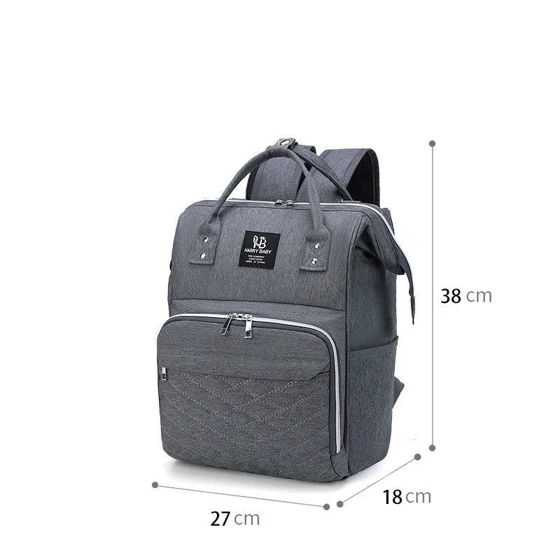 Large capacity USB rechargeable Oxford cloth baby diaper bag in blue with contrast grey trim, waterproof finish and double shoulder straps