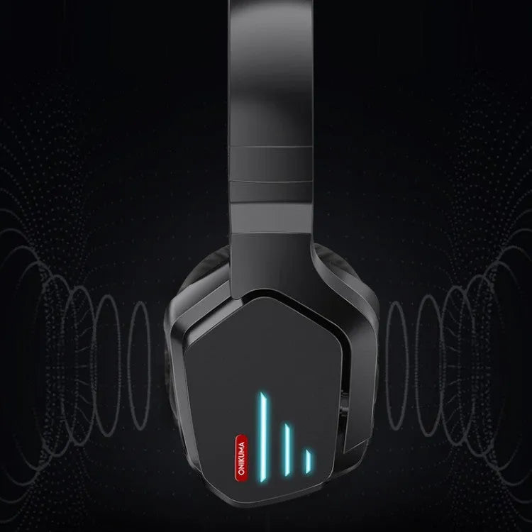 Luminous black wireless headphones with head-mounted design for gaming and music