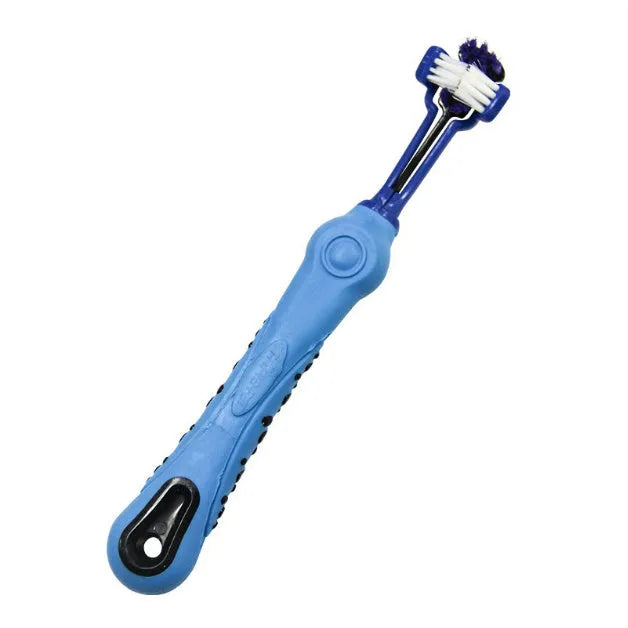 Double-headed plastic finger pet toothbrush for teeth cleaning and stain removal, shown in a choice of colours.