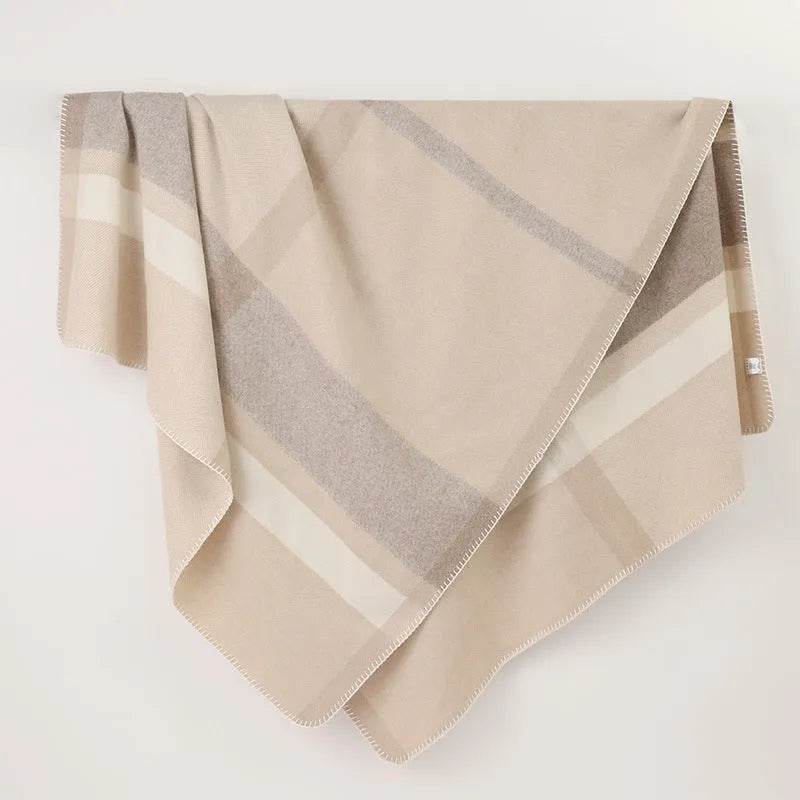 Wool jacquard twill striped camping rug blanket in Carbon Black without belt, modern simplicity style