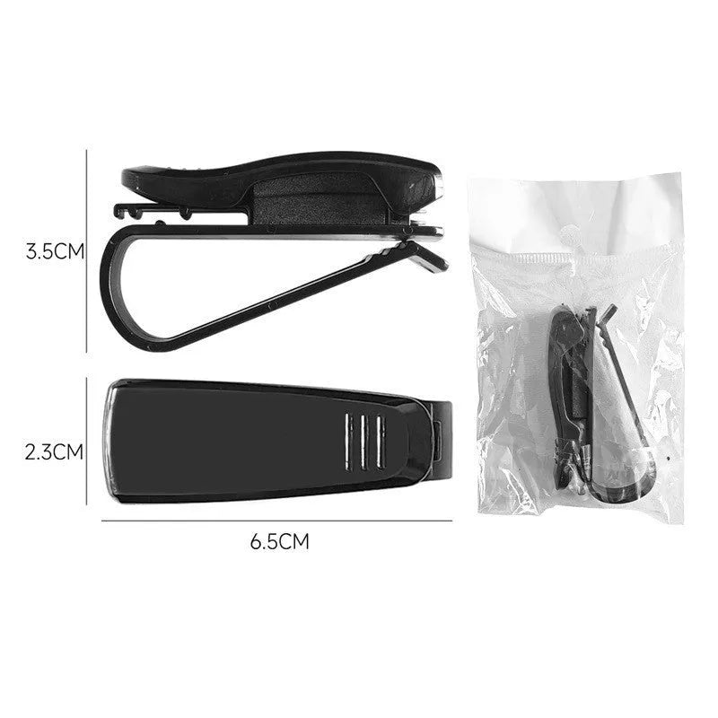 Black plastic multifunctional clip for car sunshades to hold glasses and cards