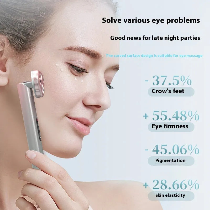 Pink cat's paw shaped eye massager with micro-current vibration and colour light function