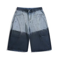 Blue tie-dye gradient washed cropped jeans with loose fit and mid-waist construction