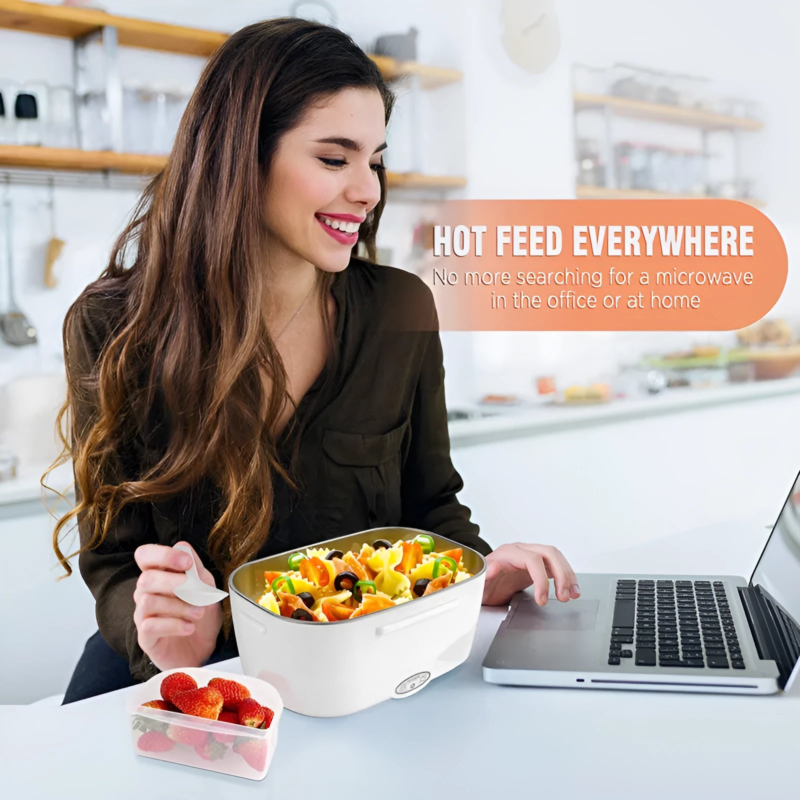 Grey dual-power electric lunch box with 1.1 litre capacity for car and home use.