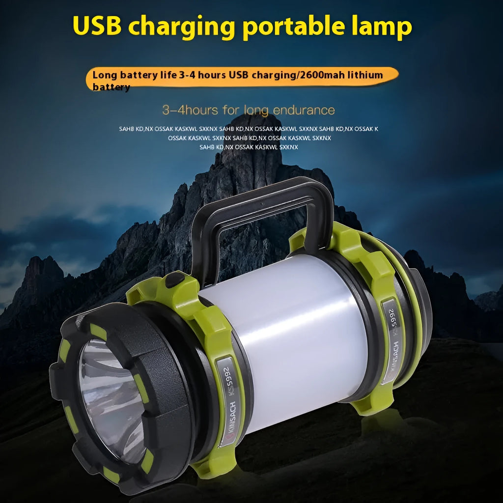 Green KS-5992AC portable LED searchlight with 5W headlight and 3W side light on outdoor background
