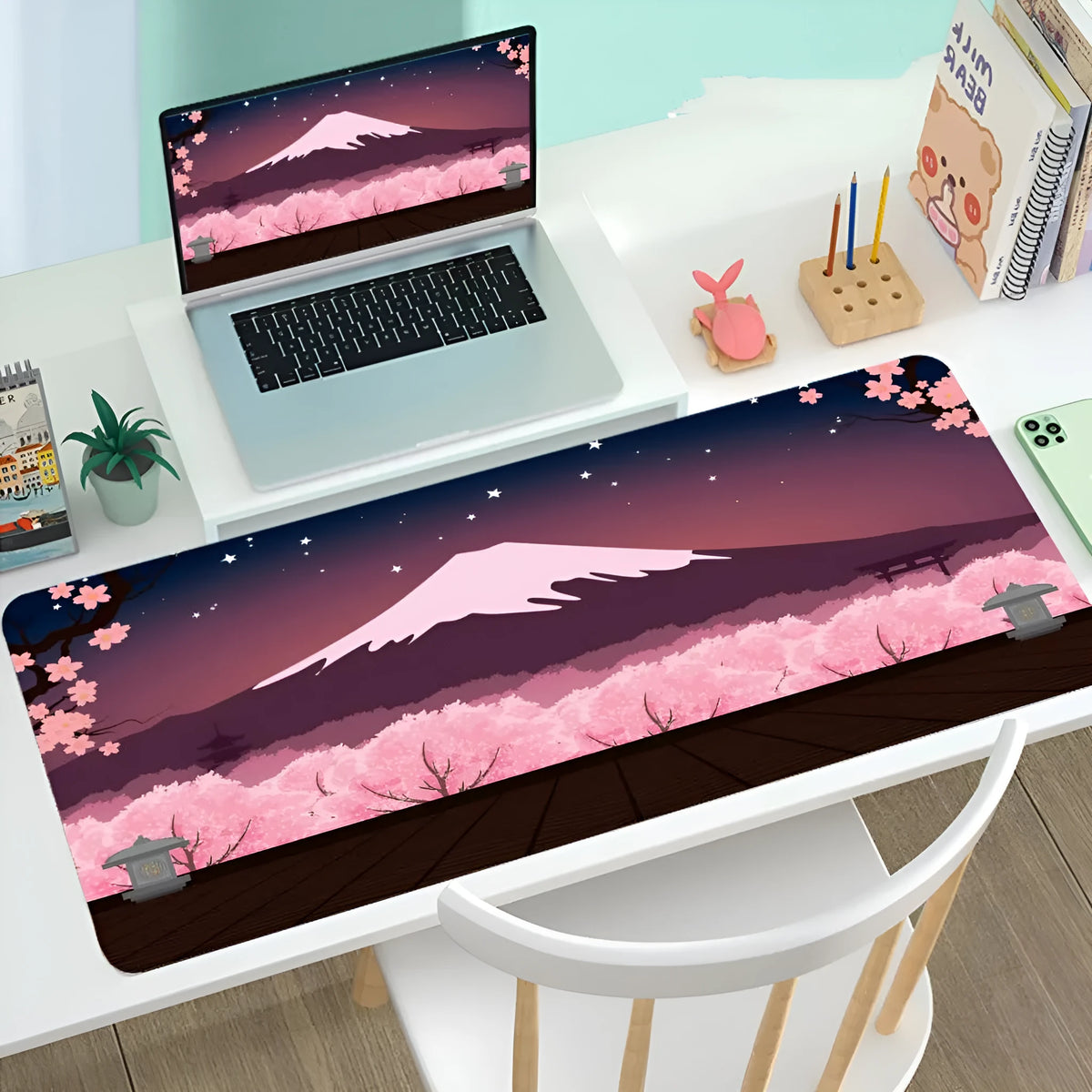 Large rubber gaming mouse desk mat with printed design, available in multiple sizes and thicknesses