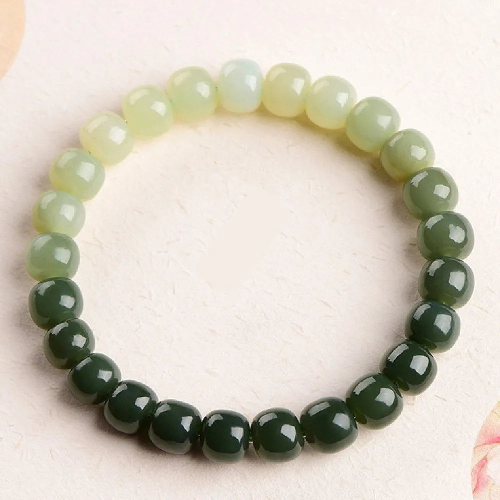 Natural Hetian jade bracelet with sunny water gradient beads in polished finish
