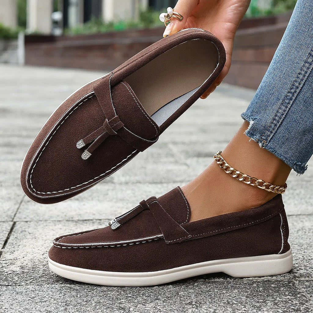 Canvas platform slip-on loafers in apricot colour on a white background