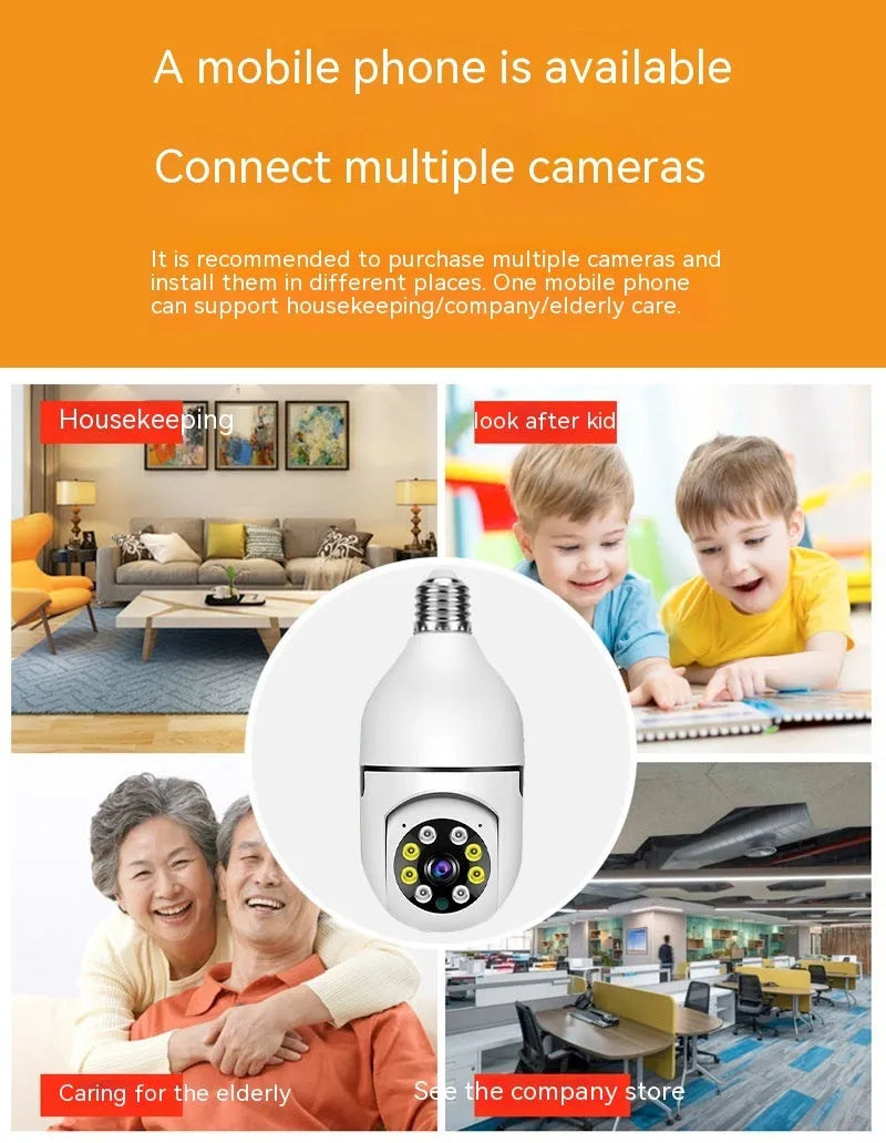 Wireless wifi security bulb camera with 1080p definition and full colour night vision in compact design