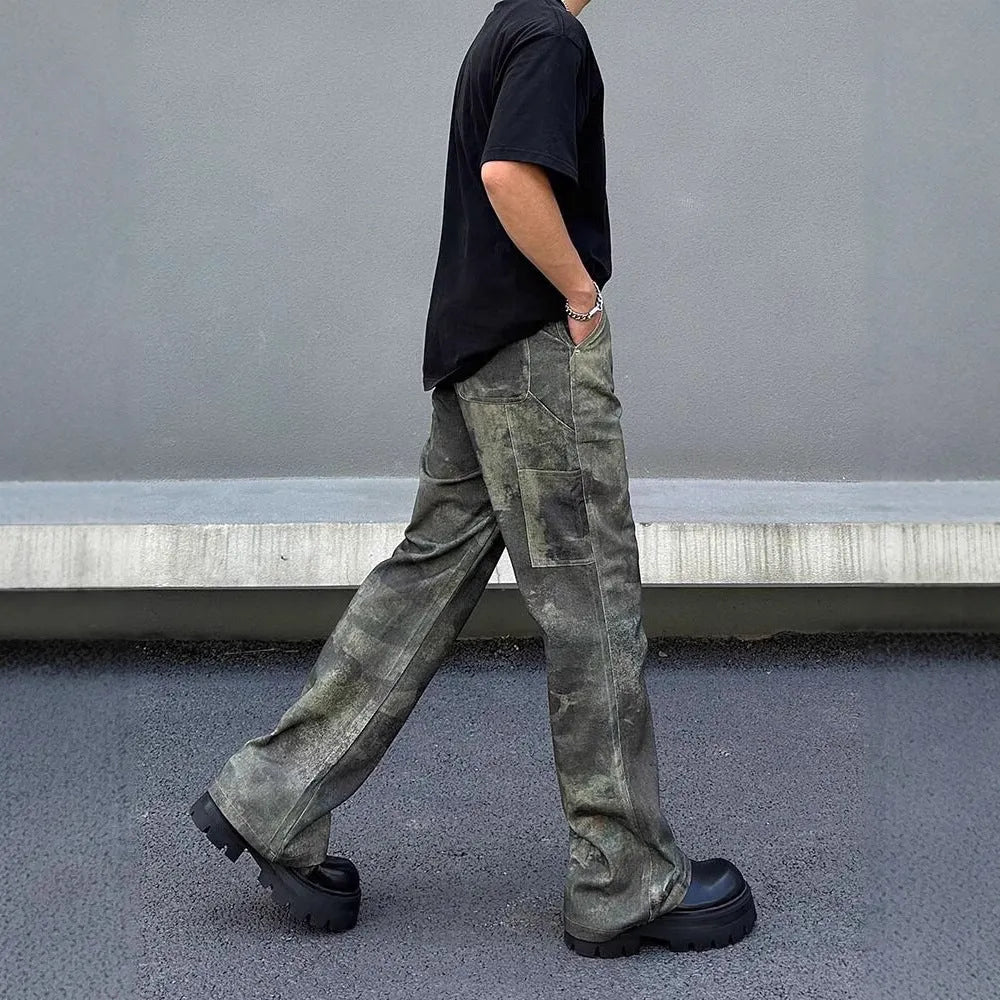 Men's straight leg camouflage jeans with digital printing in picture colour finish