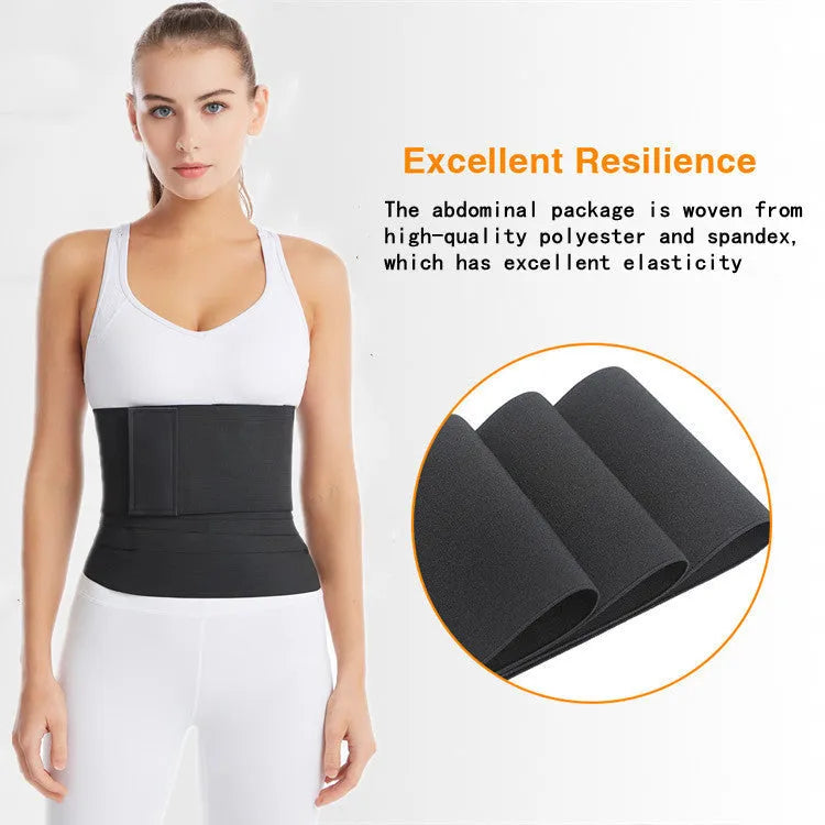 Polyester waist training restraint belt in black with adjustable length for yoga and body sculpting exercises