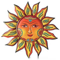Circular iron sun face wall hanging with a diameter of 35 cm for rustic home decor.