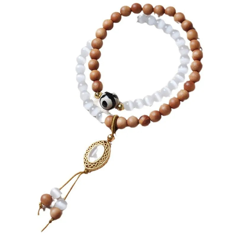 Sandalwood double ring bracelet with Opal Tibetan beads in mixed materials