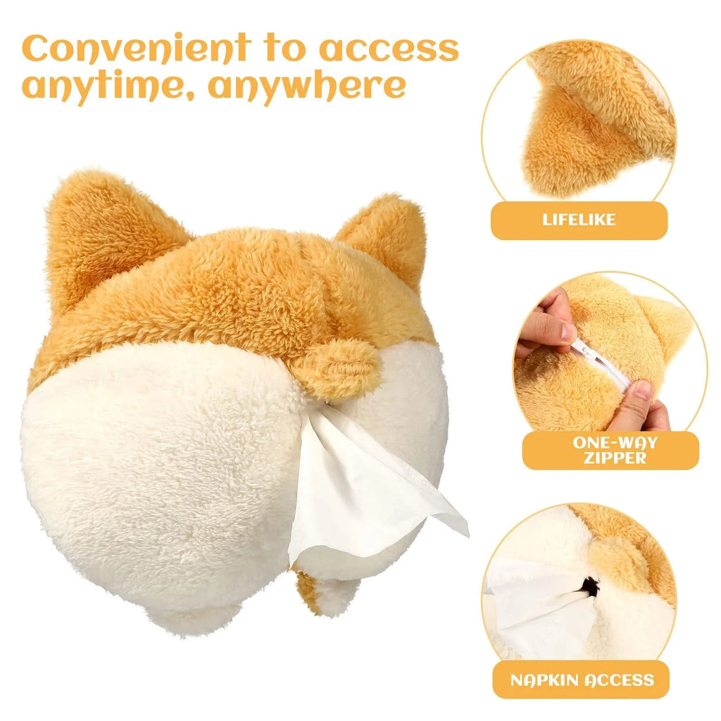 Yellow corgi butt shaped hanging pouch tissue box cover for car and home