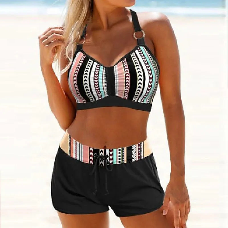 Women's two-piece printed polyester bikini swimsuit in multiple colour patterns