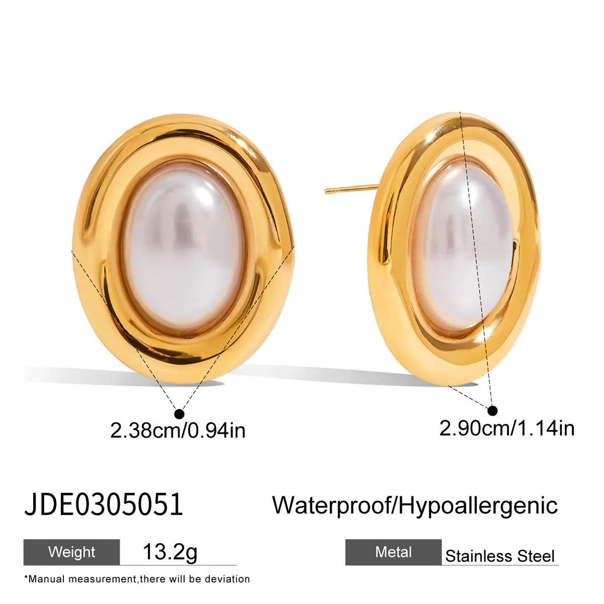Stainless steel vintage pearl stud earrings with electroplated finish in JDE0305051 colour