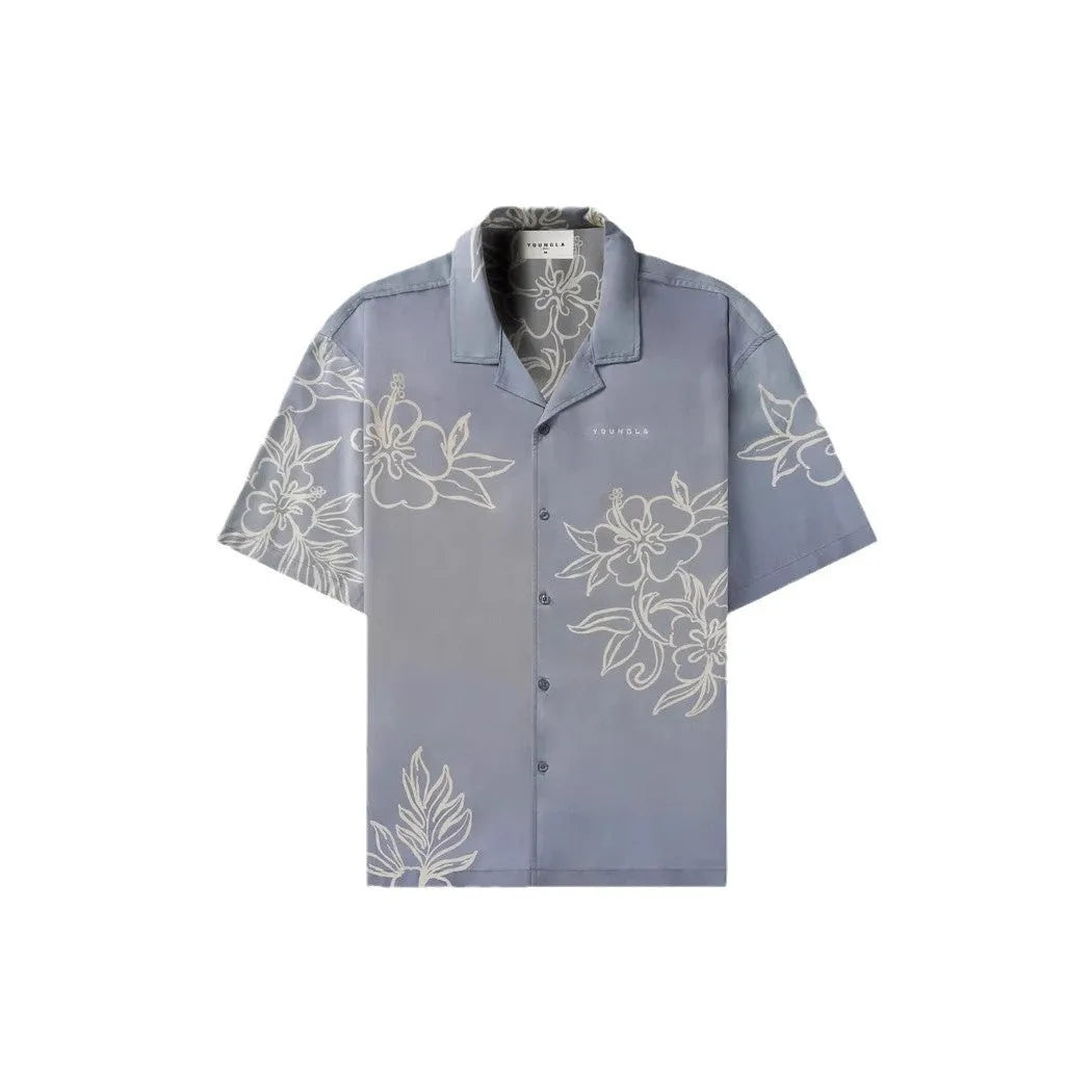 Men's loose fit short sleeve top with floral pattern in polyester elastic fabric for summer