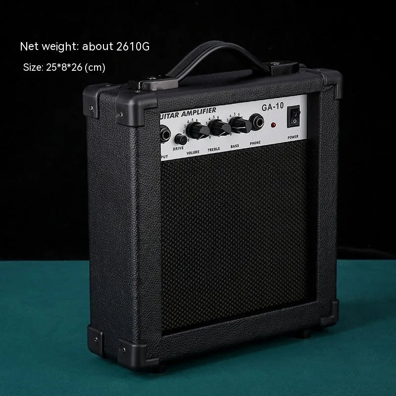 GA-10 portable guitar amplifier with 10W output, metal plastic finish, 25x8x26cm size