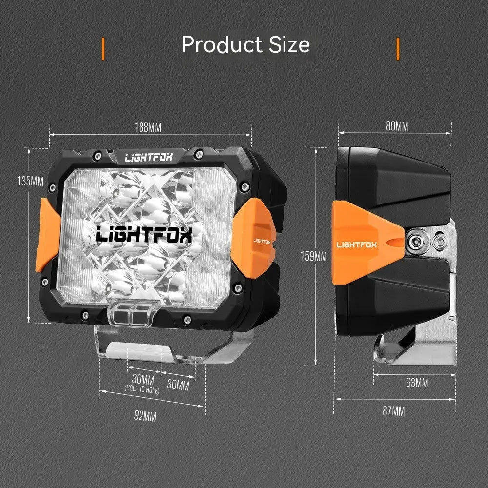 A pair of black aluminium LED front bumper lights for universal off-road vehicle retrofit