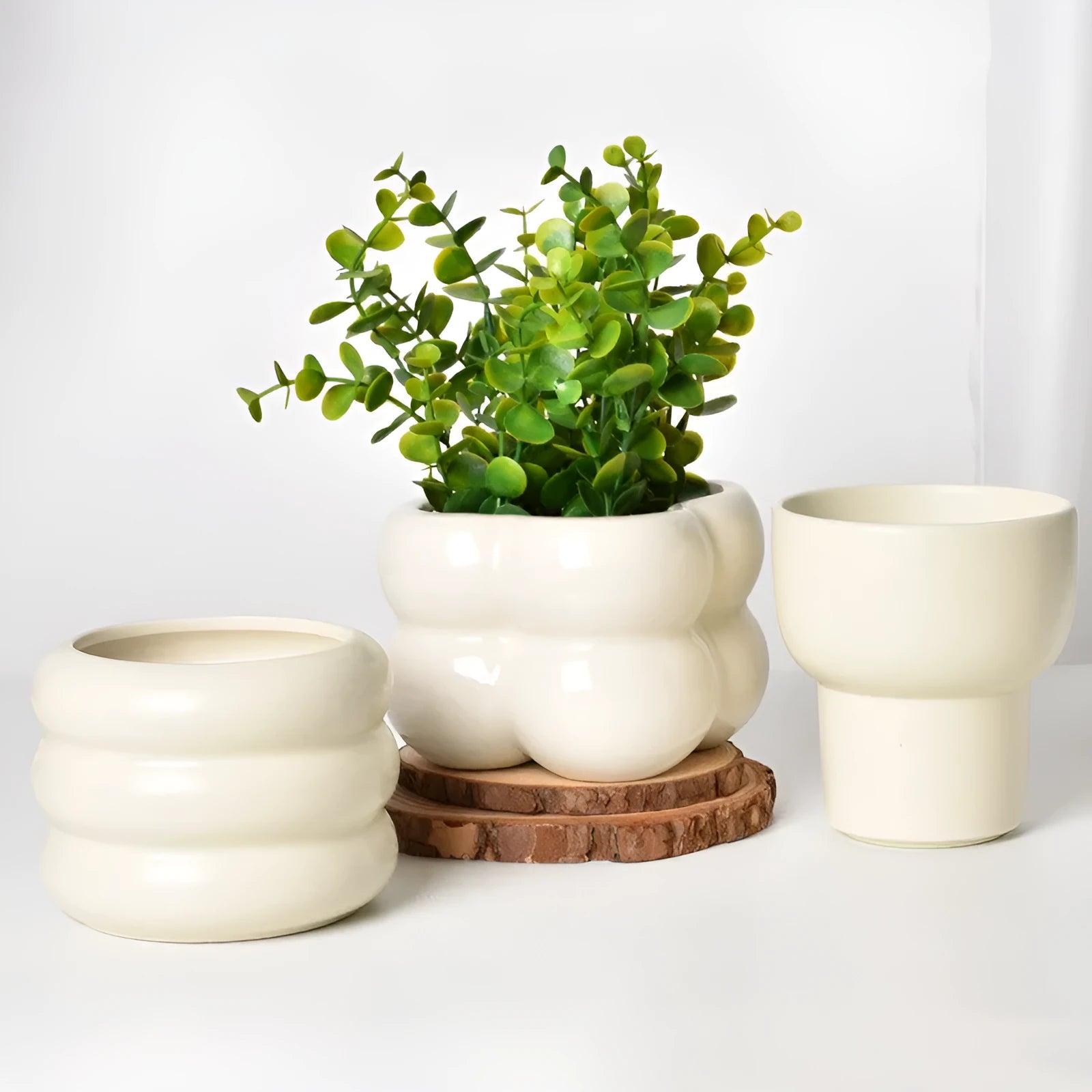 Roman column matte yellow ceramic flowerpot for home plant decoration.