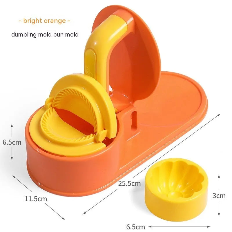 Plastic dumpling wrapper press tool in fresh green on countertop, 25.5cm length
