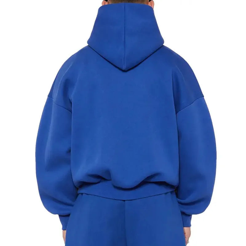 Men's grey fleece-lined pullover hoodie with wool interior showing long sleeves and solid colour design