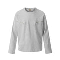 A man's loose-fit cotton pullover hoodie in a simple retro style, shown in grey colour.