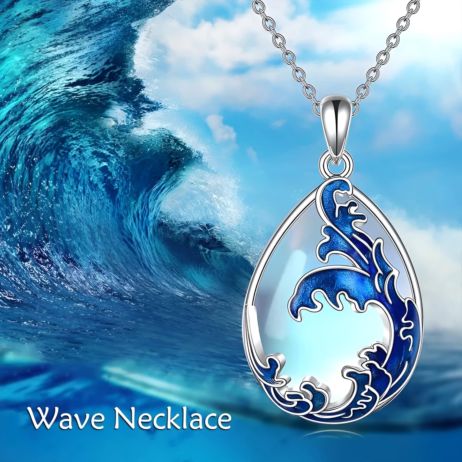 Blue alloy heart pendant necklace for women with moonstone colour finish