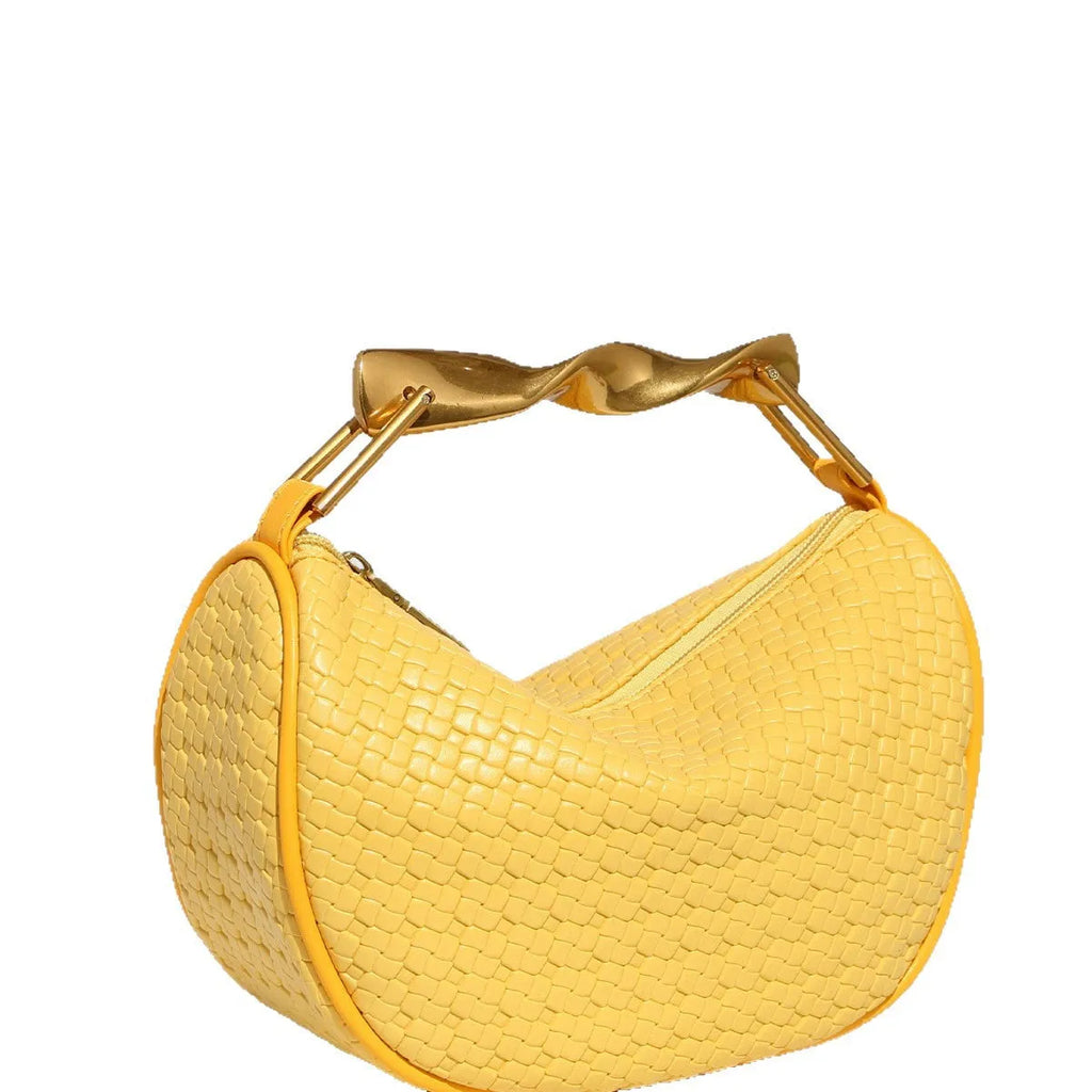 Straw woven dumpling chain shoulder crossbody bag in grass apricot colour with chain strap