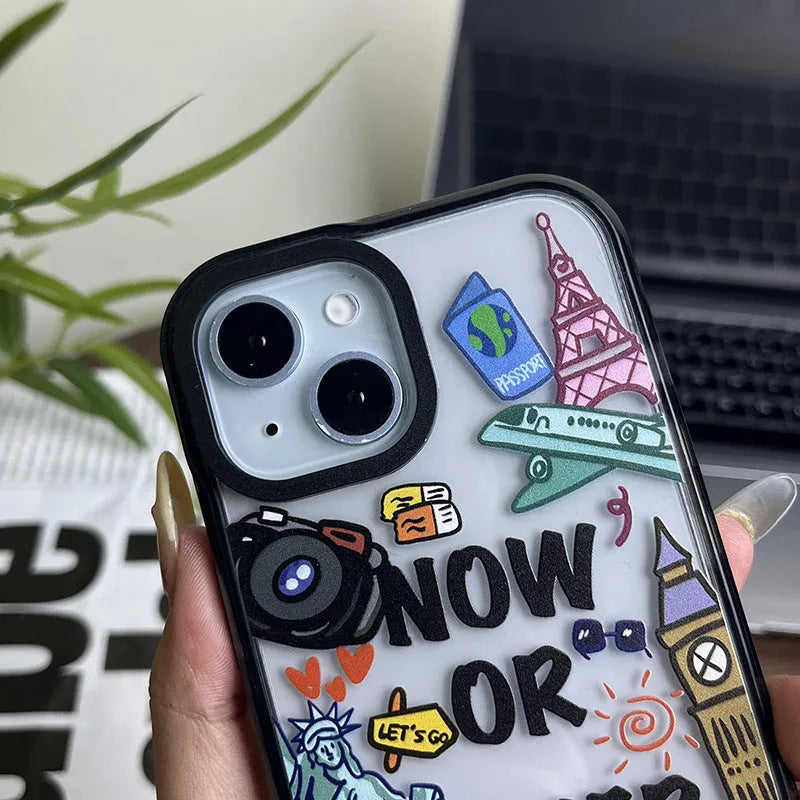 Free Travel Phone Case Fashion Acrylic Hard Case with travel ticket design for iPhone