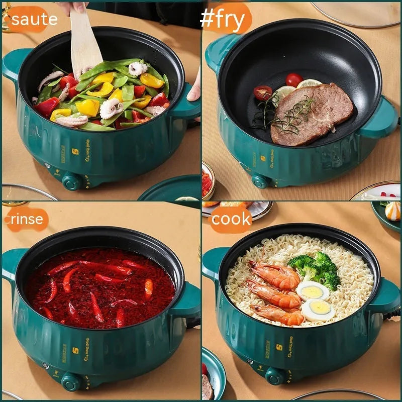 Electric hot pot with non-stick interior and stainless steel body in green or white colour options