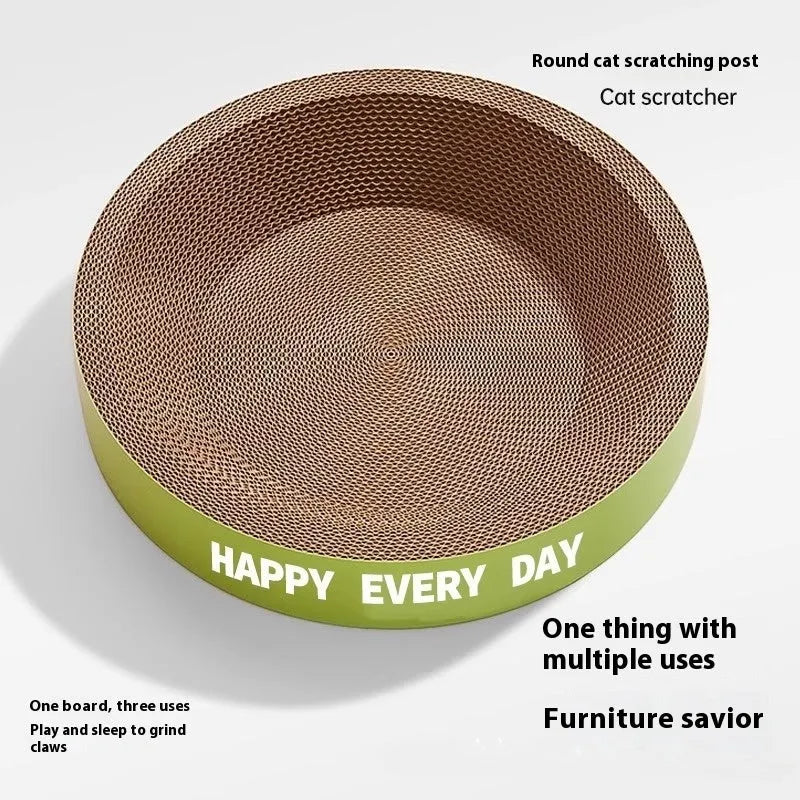 Large round green cat scratching bed with sisal scratching surface and fabric sleeping area