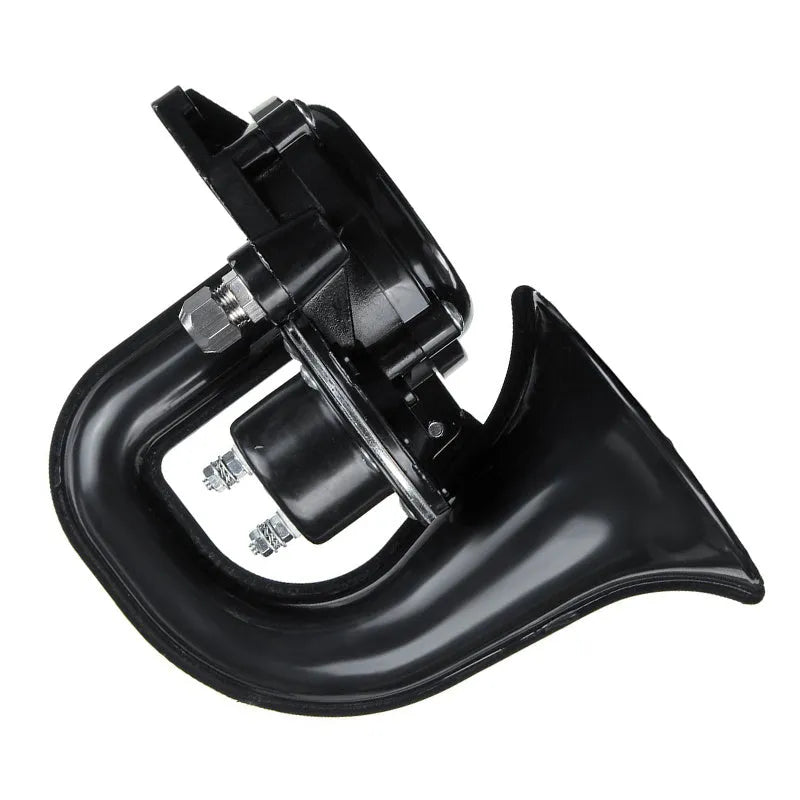 Black metal snail whistle truck horn with gas pipe joint for 12V-24V air source vehicles