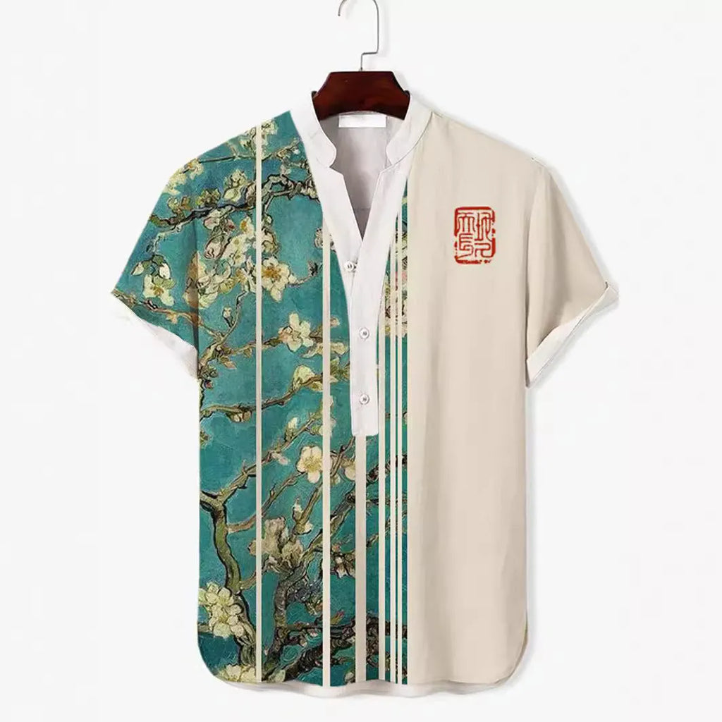 Man wearing a short sleeve t-shirt with a detailed 3D digital animal graphic print on the front.
