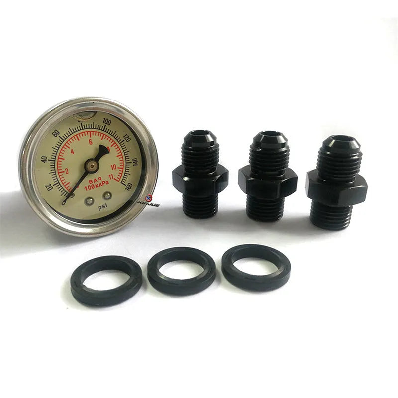 Aluminium fuel pressure regulator with adjustable pressure gauge and mounting oil strap