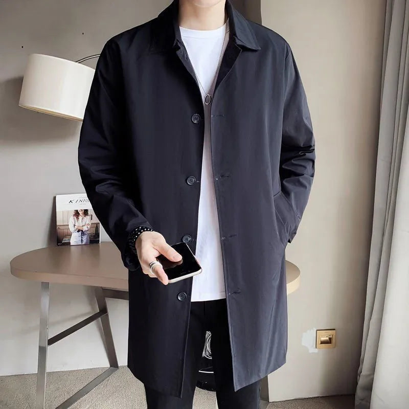Men's thin rabbit fur trench coat in loose fit mid-length casual style
