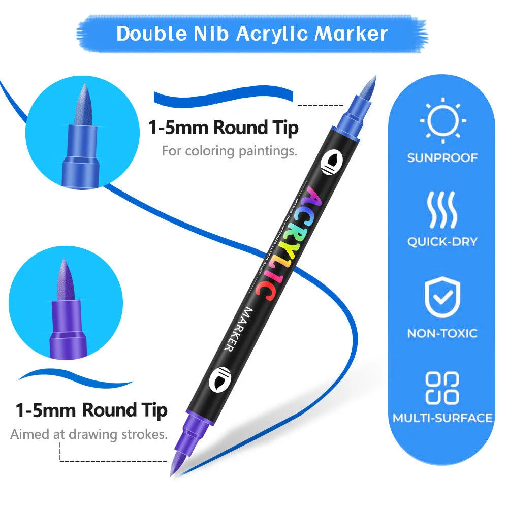 Set of double-headed acrylic marker pens with opaque washable ink in multiple colours