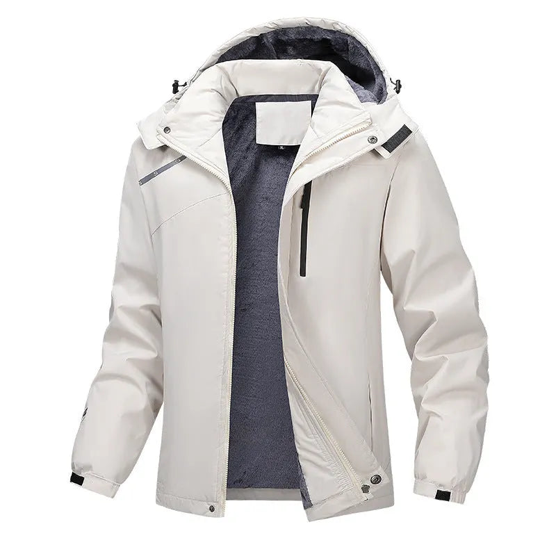 Men's plus size waterproof winter coat in Army Green with hooded design and loose fit